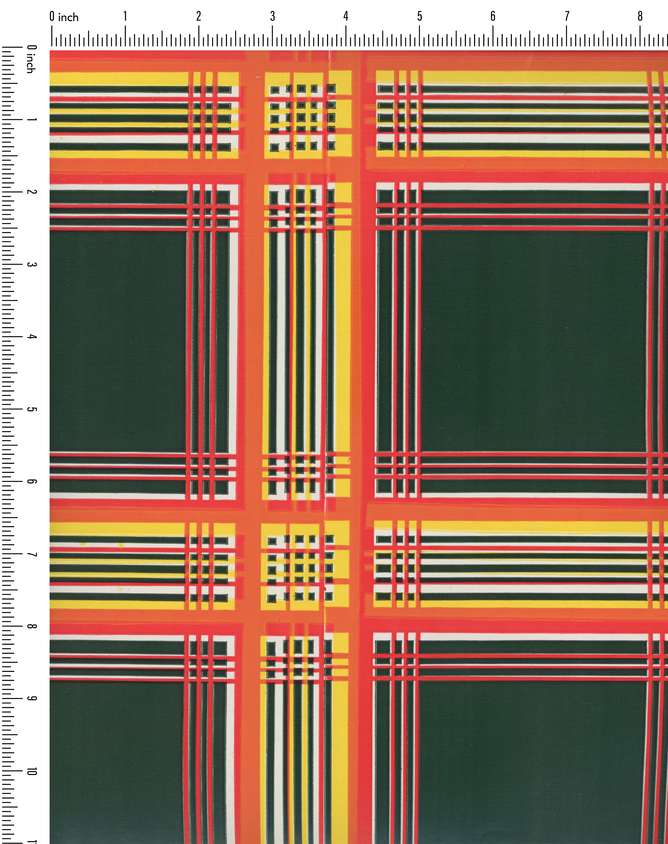 Deep Green and Bright Orange Plaid Vintage Paper